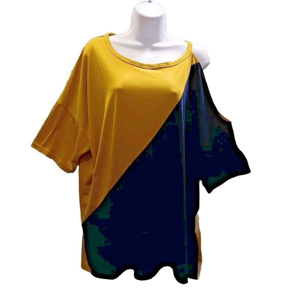 Sexy One Shoulder Blouse Womens 3XL Yellow Blue Casual Print by Tees N Outdoors